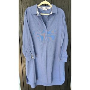 Mersea Blue Button Neck Shirt Dress Sz L/XL Coastal Preppy